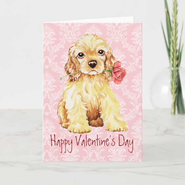 Tarjeta Festiva Valentine Rosa Cocker (Anverso)