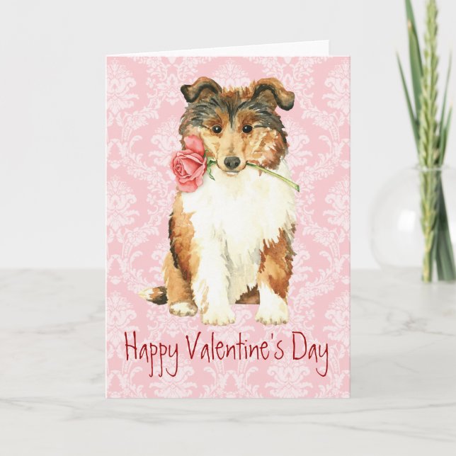 Tarjeta Festiva Valentine Rosa Collie (Anverso)