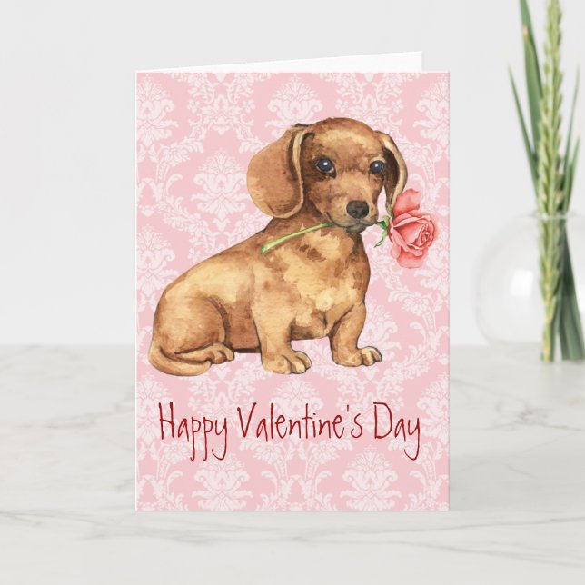 Tarjeta Festiva Valentine Rosa Dachshund (Anverso)