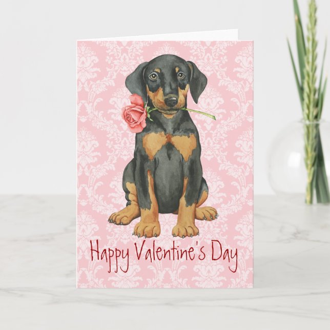 Tarjeta Festiva Valentine Rosa Doberman (Anverso)