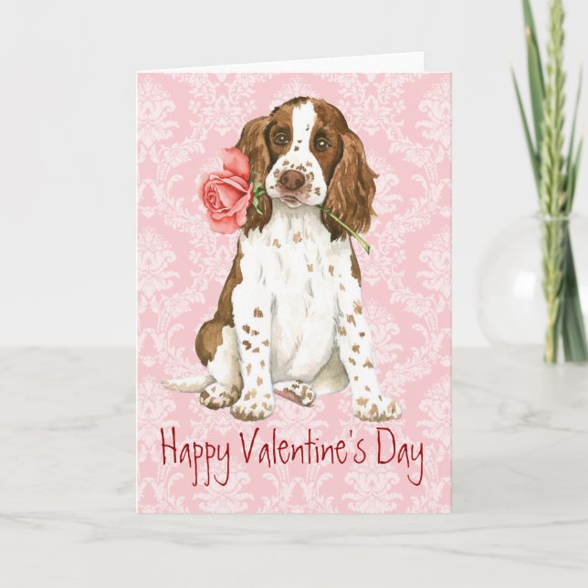 Tarjeta Festiva Valentine Rosa English Springer (Anverso)