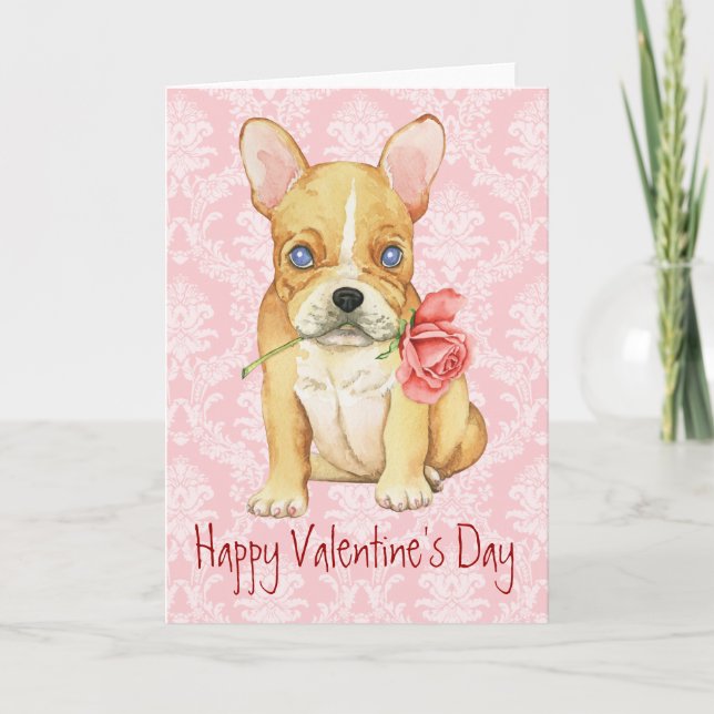 Tarjeta Festiva Valentine Rosa Frenchie (Anverso)