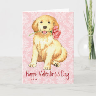 Tarjeta Festiva Valentine Rosa Golden Retriever