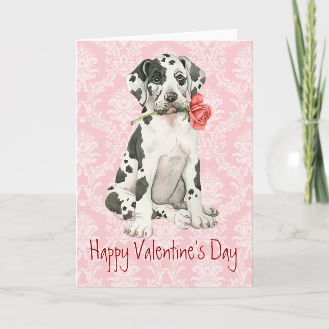 Tarjeta Festiva Valentine Rosa Great Dane (Anverso)