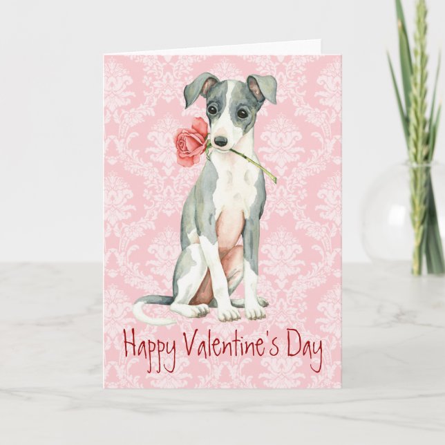 Tarjeta Festiva Valentine Rosa Greyhound italiano (Anverso)