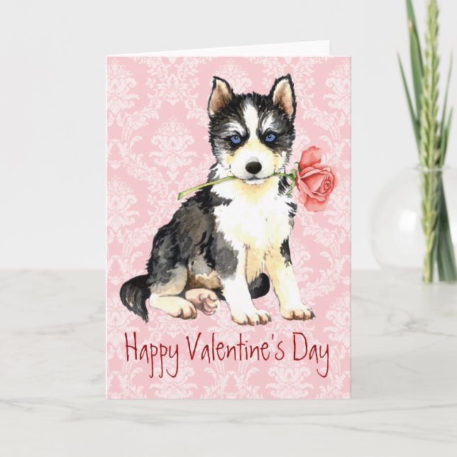Tarjeta Festiva Valentine Rosa Husky (Anverso)