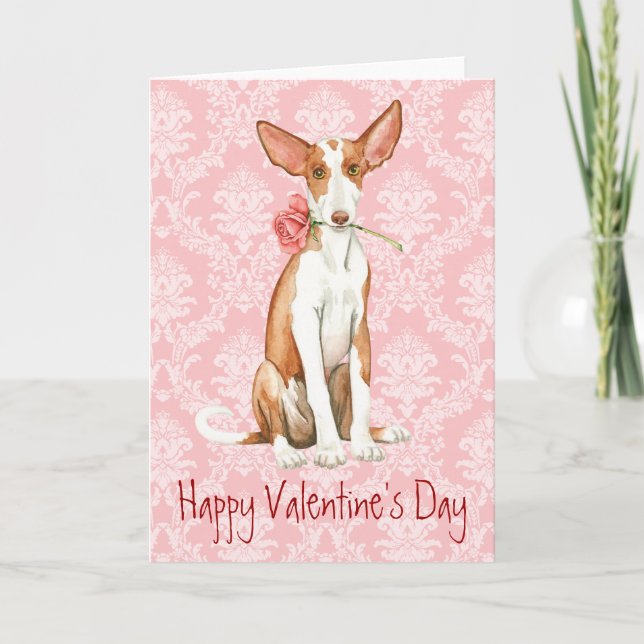 Tarjeta Festiva Valentine Rosa Ibizan Hound (Anverso)