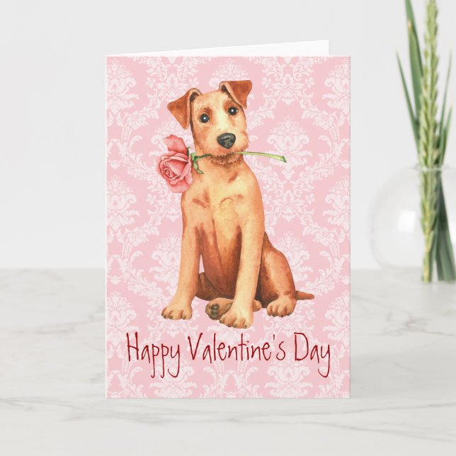 Tarjeta Festiva Valentine Rosa Irish Terrier (Anverso)