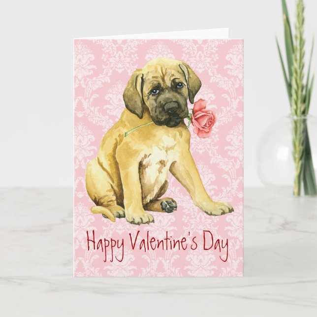 Tarjeta Festiva Valentine Rosa Mastiff (Anverso)