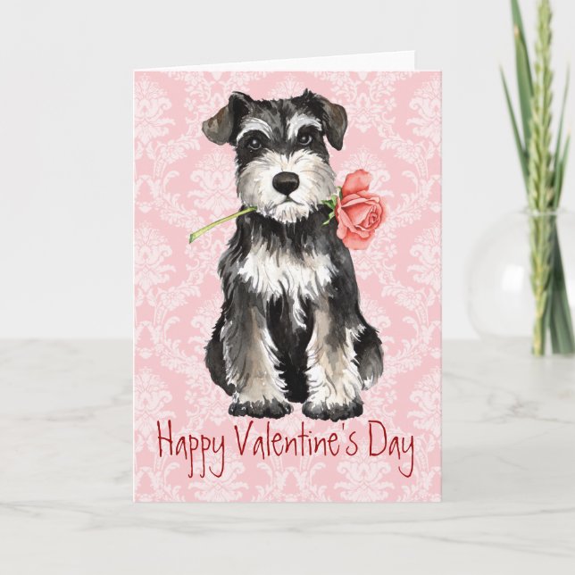 Tarjeta Festiva Valentine Rosa Mini Schnauzer (Anverso)