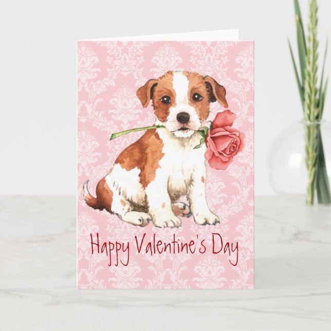 Tarjeta Festiva Valentine Rosa Parson Russell Terrier (Anverso)