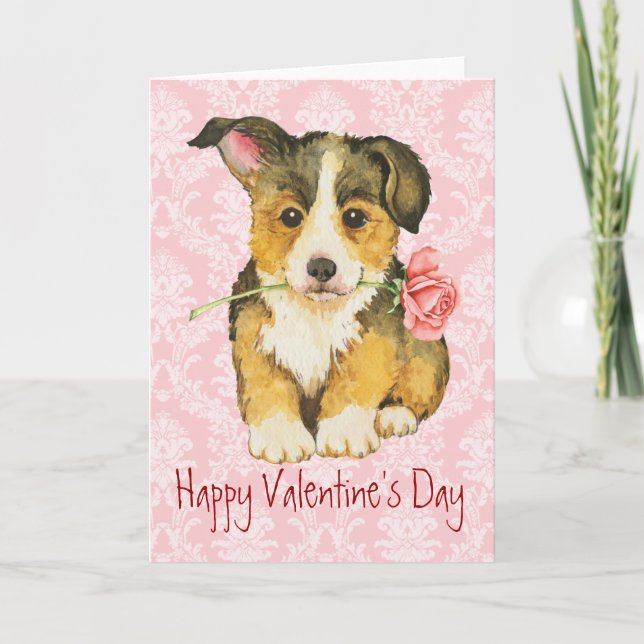 Tarjeta Festiva Valentine Rosa Pembroke Welsh Corgi (Anverso)