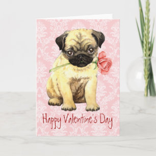 Tarjeta Festiva Valentine Rosa Pug