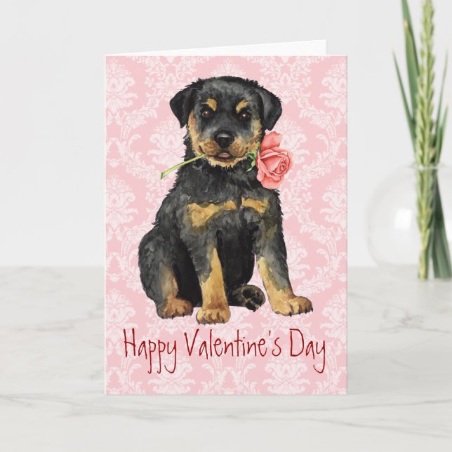 Tarjeta Festiva Valentine Rosa Rottweiler (Anverso)
