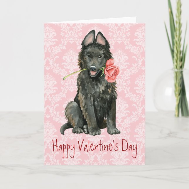 Tarjeta Festiva Valentine Rosa Sheepdog belga (Anverso)