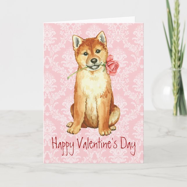 Tarjeta Festiva Valentine Rosa Shiba Inu (Anverso)