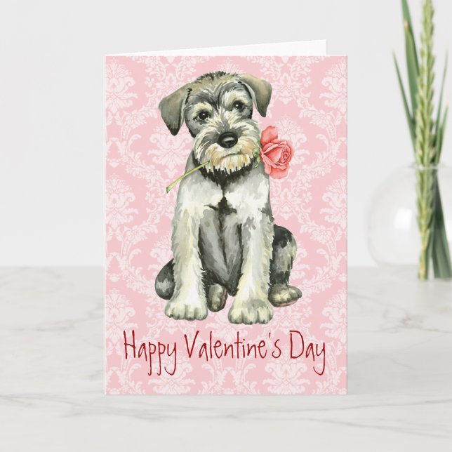 Tarjeta Festiva Valentine Rosa Standard Schnauzer (Anverso)