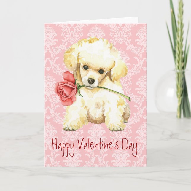 Tarjeta Festiva Valentine Rosa Toy Poodle (Anverso)