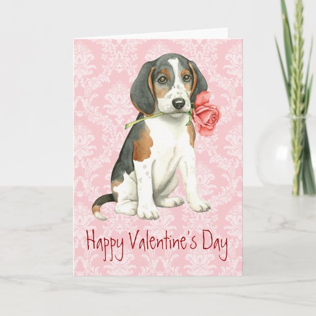 Tarjeta Festiva Valentine Rosa Treeing Walker Coonhound (Anverso)
