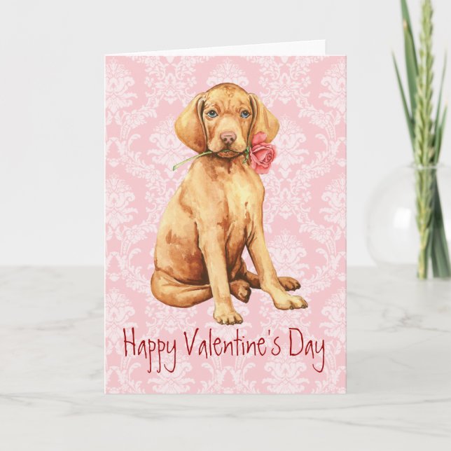 Tarjeta Festiva Valentine Rosa Vizsla (Anverso)