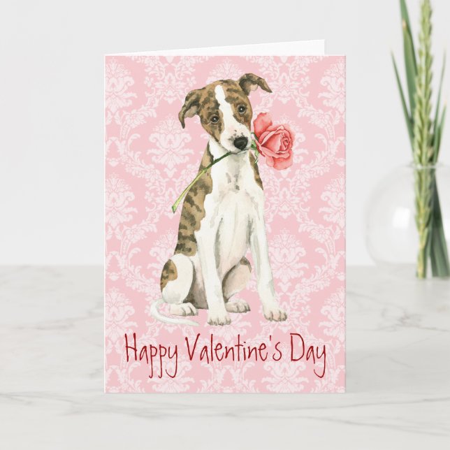 Tarjeta Festiva Valentine Rosa Whippet (Anverso)