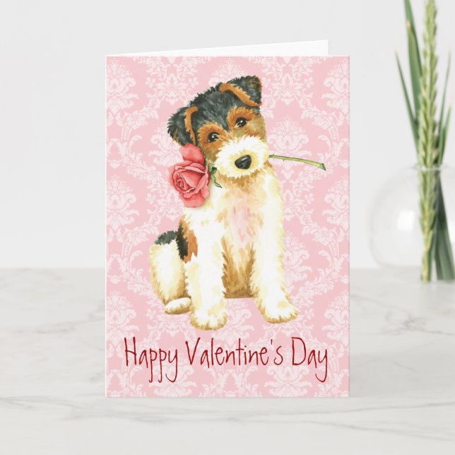 Tarjeta Festiva Valentine Rosa Wire Fox Terrier (Anverso)