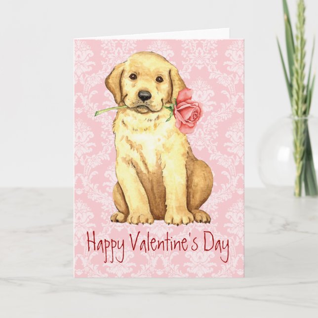 Tarjeta Festiva Valentine Rosa Yellow Lab (Anverso)
