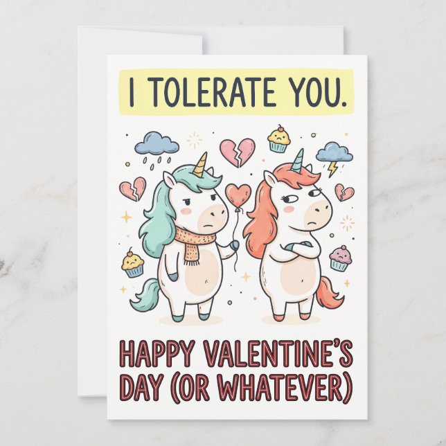 Tarjeta Festiva Valentine’s Day Greeting Card with Unicorn Quote (Anverso)