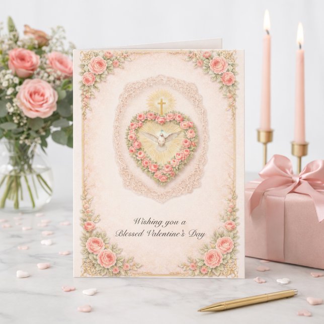 Tarjeta Festiva Valentine’s Day Holy Spirit Dove Roses (Subido por el creador)