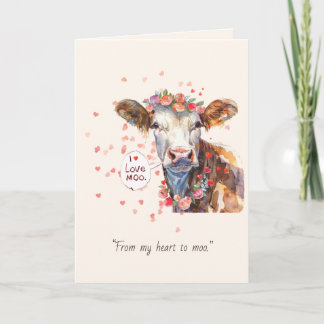 Tarjeta Festiva Valentine’s Day I Love Moo Cute Romantic Card