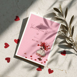 Tarjeta Festiva Valentine’s Day – Vintage Girl with Heart Bouquet