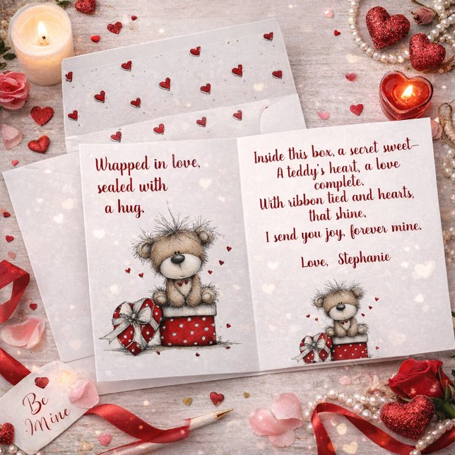 Tarjeta Festiva Valentine’s Teddy Bear Gift Box with Poem  (Subido por el creador)