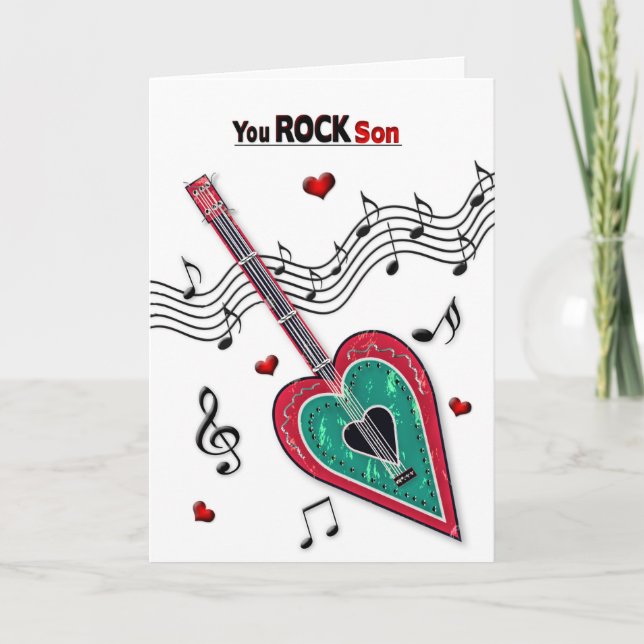 Tarjeta Festiva Valentine Son Heart Guitar Music (Anverso)