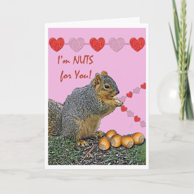 Tarjeta Festiva Valentine Squirrel, soy nueces para ti (Anverso)