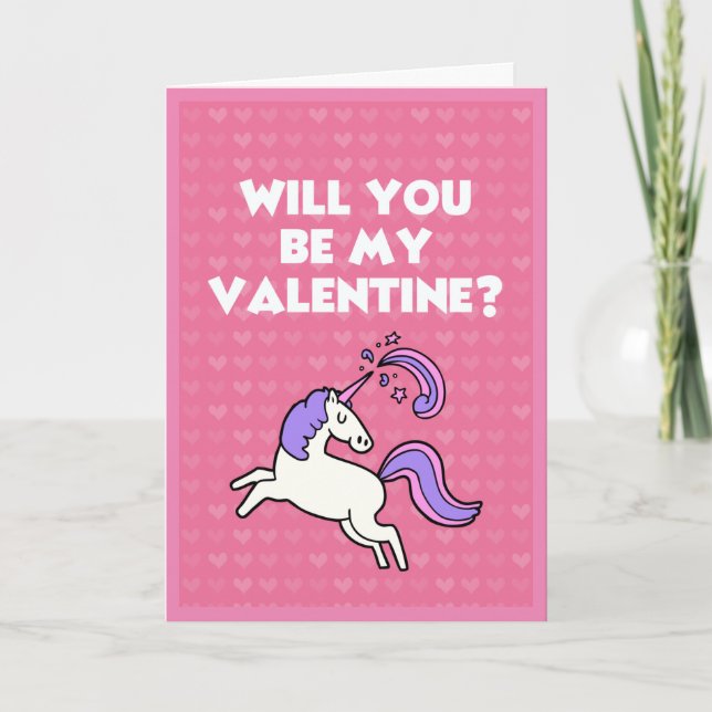 Tarjeta Festiva Valentine Unicornio traza de corazón rosado lindo  (Anverso)