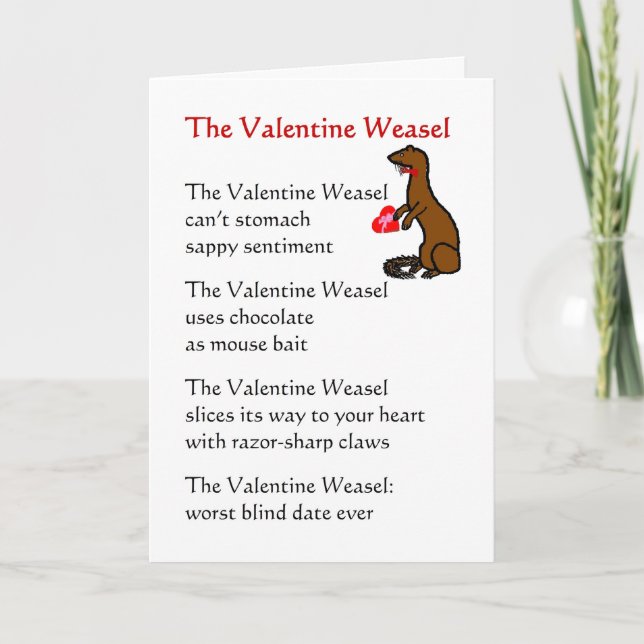 Tarjeta Festiva Valentine Weasel - poema divertido para un San Val (Anverso)
