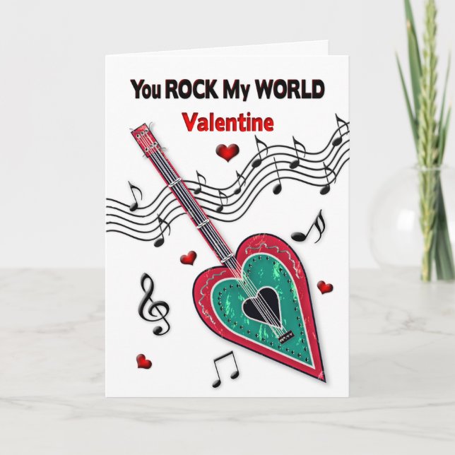 Tarjeta Festiva Valentine You Rock My World Heart Guitar Music (Anverso)