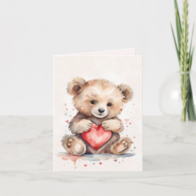 Tarjeta Festiva Valentines Bear Folded Holiday Card (Anverso)