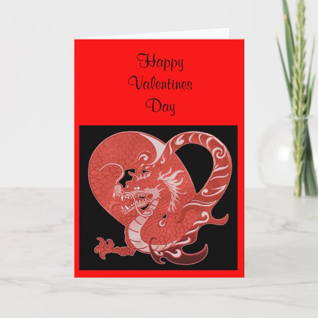 Tarjeta Festiva Valentines Card Hearts and Dragon (Anverso)