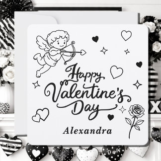 Tarjeta Festiva Valentines  Cherub & Romantic Doodle Personalized 