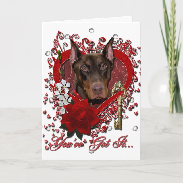 Tarjeta Festiva Valentines - Clave para mi corazón - Doberman - Ro (Anverso)