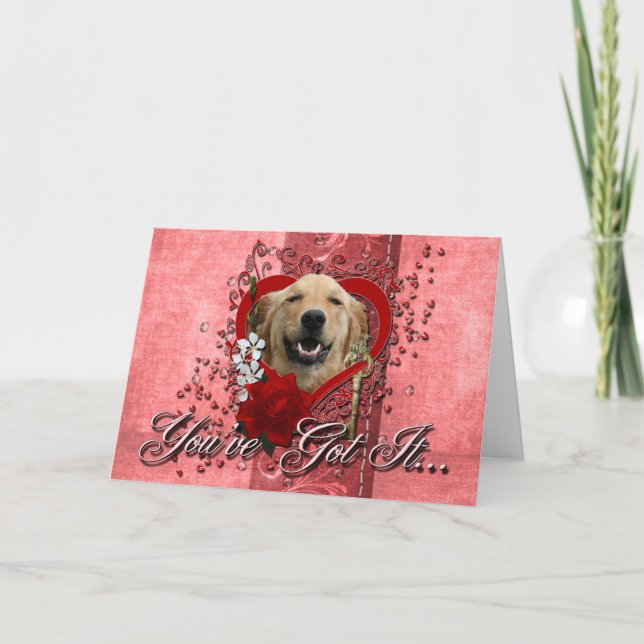 Tarjeta Festiva Valentines - Clave para mi corazón - Golden Retrie (Anverso)