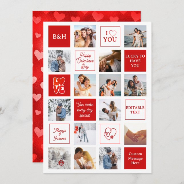 Tarjeta Festiva Valentine's Day 14 Photo Collage Custom Girlfriend (Anverso / Reverso)