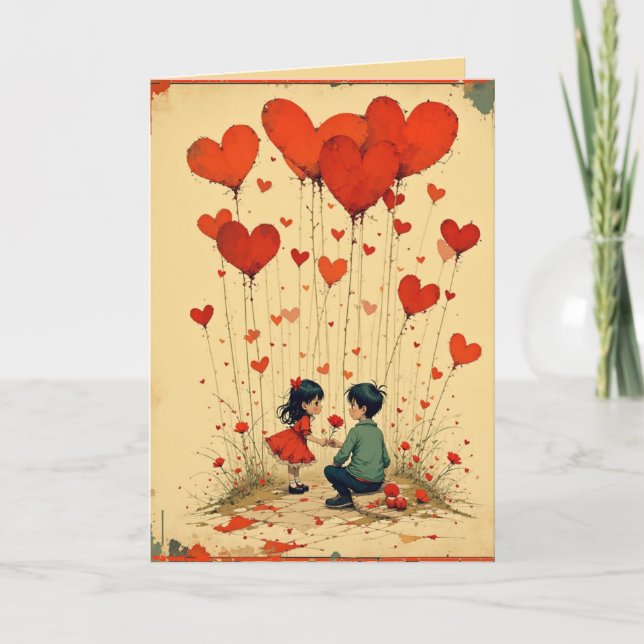 Tarjeta Festiva Valentine's Day Card for Kids with Hearts (Anverso)