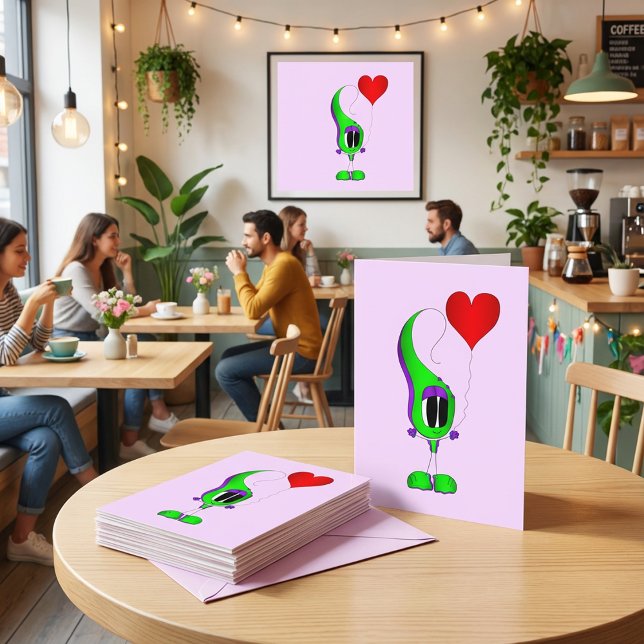 Tarjeta Festiva Valentine's Day Cartoon Character (Whoa! Check out this very cool cartoon heart and Valentine's Day greeting card!)