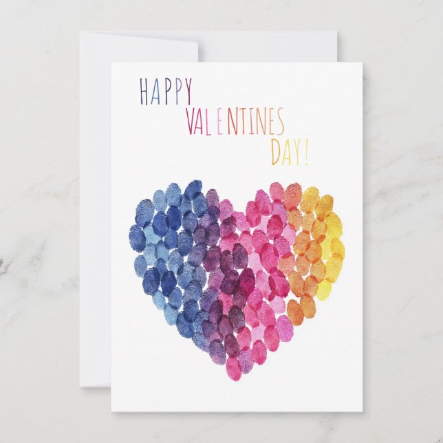 Tarjeta Festiva Valentine's Day, colorful Heart of fingerprints,  (Anverso)