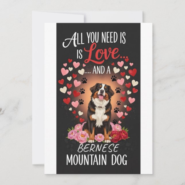 Tarjeta Festiva Valentine's Day cute bernese mountain dog Photo   (Anverso)