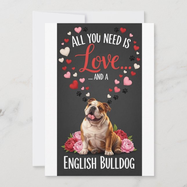Tarjeta Festiva Valentine's Day cute english bulldog Photo cuddle (Anverso)