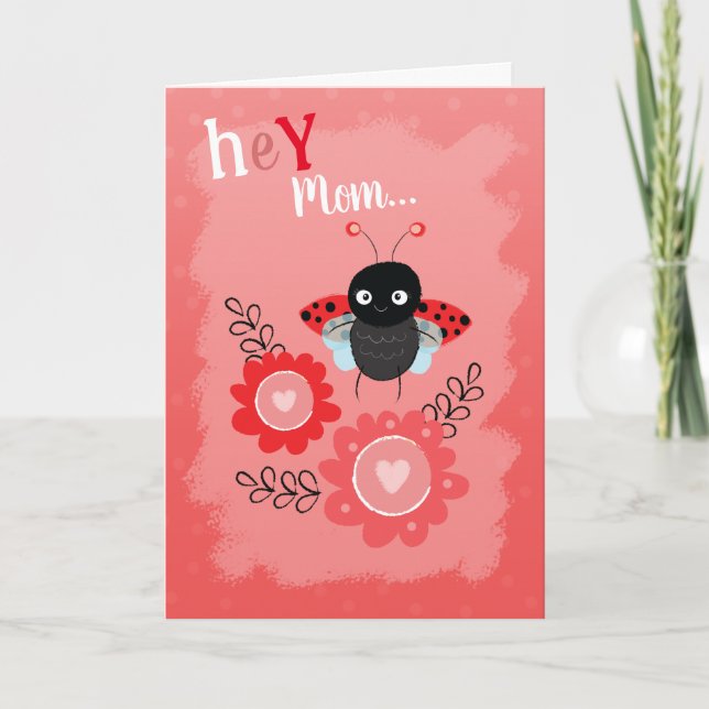 Tarjeta Festiva Valentine's Day Cute Ladybug for Mom (Anverso)