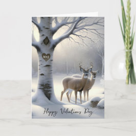 Tarjeta Festiva Valentine's Day Deer with Initials on Tree Heart